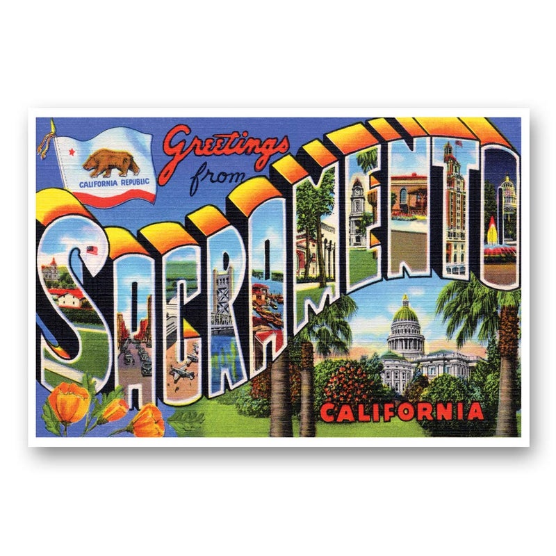 Postcard Fair GREETINGS FROM SACRAMENTO, CA vintage reprint postcard set of 20 identical postcards. Large Letter Sacramento, California city name post card pack (ca. 1930's-1940's). Made in USA. - Image 1